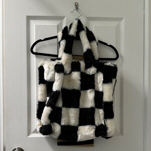 Black and White Checkered Faux Fur Bag